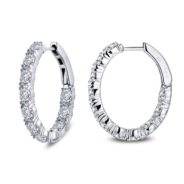 Lafonn Sterling Silver Oval Hoop Earrings w/Simulated Diamonds Wallach Jewelry Designs Larchmont, NY