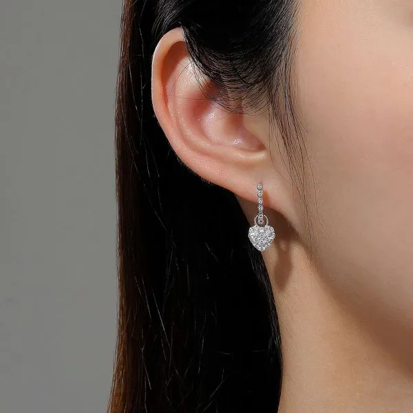 Lafonn Sterling Silver & Simulated Diamond Puffy Heart Drop Earrings Image 2 Wallach Jewelry Designs Larchmont, NY