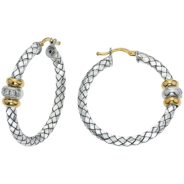 Alisa Sterling Silver Traversa Round Hoop Earrings w/ 18k Yellow Gold & Diamond Rondelles Wallach Jewelry Designs Larchmont, NY