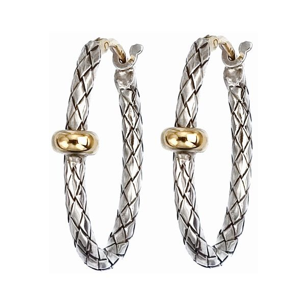Alisa Sterling Silver Traversa Oval Hoop Earrings w/One 18k Yellow Gold Rondelle Wallach Jewelry Designs Larchmont, NY
