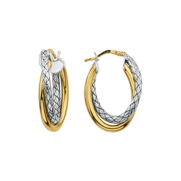 Alisa 18k Yellow Gold & Sterling Silver Oval Double Hoop Earrings Wallach Jewelry Designs Larchmont, NY