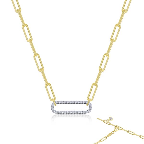 Lafonn Gold-Plated Sterling Silver Paperclip Link Necklace w/Simulated Diamonds Wallach Jewelry Designs Larchmont, NY