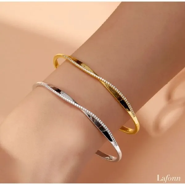 Lafonn Gold-Plated Sterling Silver Hinged Twist Pave Bangle Image 3 Wallach Jewelry Designs Larchmont, NY
