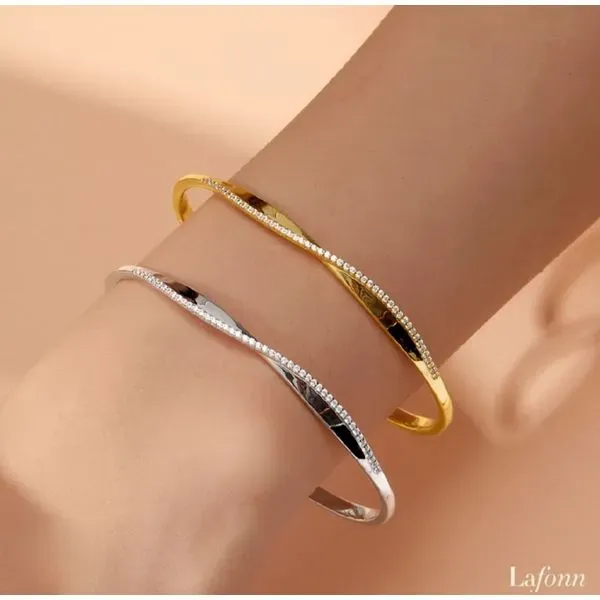 Lafonn Gold-Plated Sterling Silver Hinged Twist Pave Bangle Image 3 Wallach Jewelry Designs Larchmont, NY