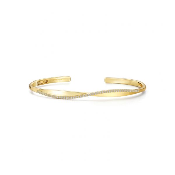 Lafonn Gold-Plated Sterling Silver Hinged Twist Pave Bangle Wallach Jewelry Designs Larchmont, NY
