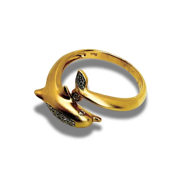 14 Karat Yellow Gold Dolphin Matte Finish Diamond Ring  Ware's Jewelers Bradenton, FL