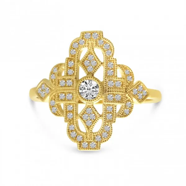 14 Karat Yellow Gold Art Deco Filigree Diamond Ring Ware's Jewelers Bradenton, FL