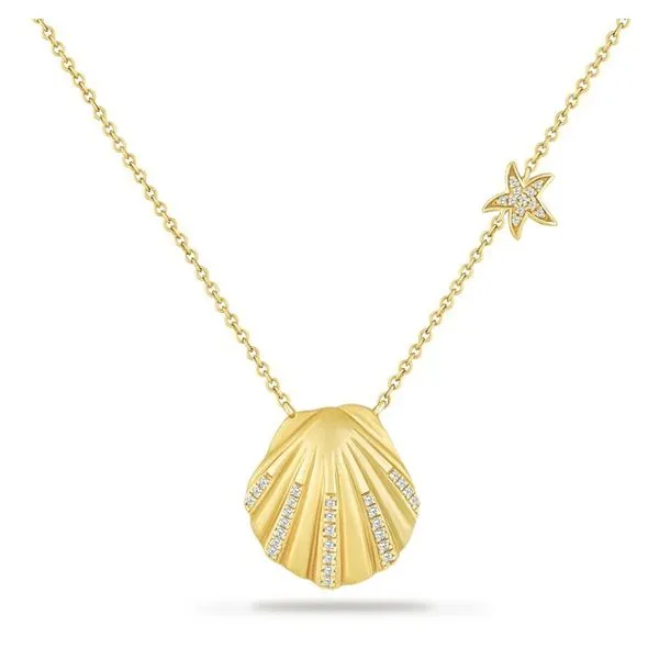 14K Yellow Gold Seashell Diamond Necklace Ware's Jewelers Bradenton, FL