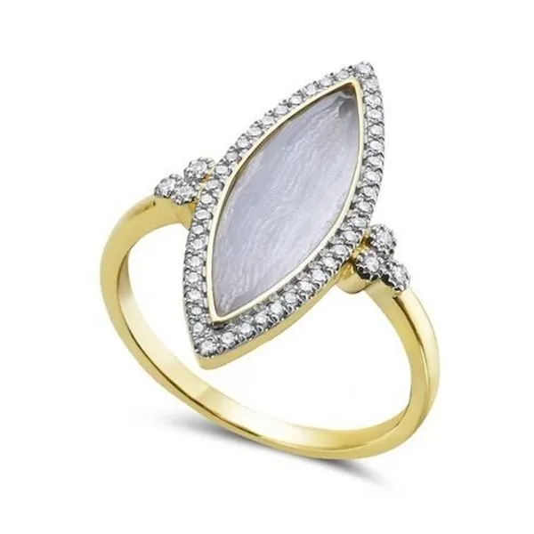 14K Yellow Gold Blue Lace Agate Diamond Ring Ware's Jewelers Bradenton, FL