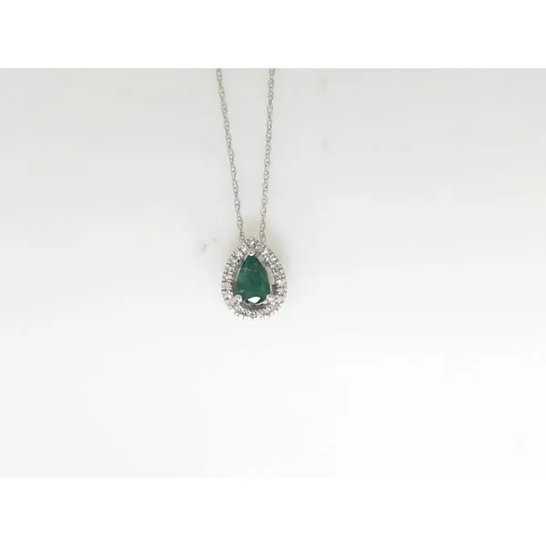Emerald & Diamond Halo Pendant in 14K White Gold Ware's Jewelers Bradenton, FL