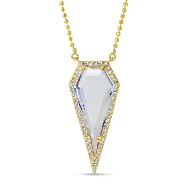 14 Karat Yellow Gold Shield White Topaz Necklace Ware's Jewelers Bradenton, FL
