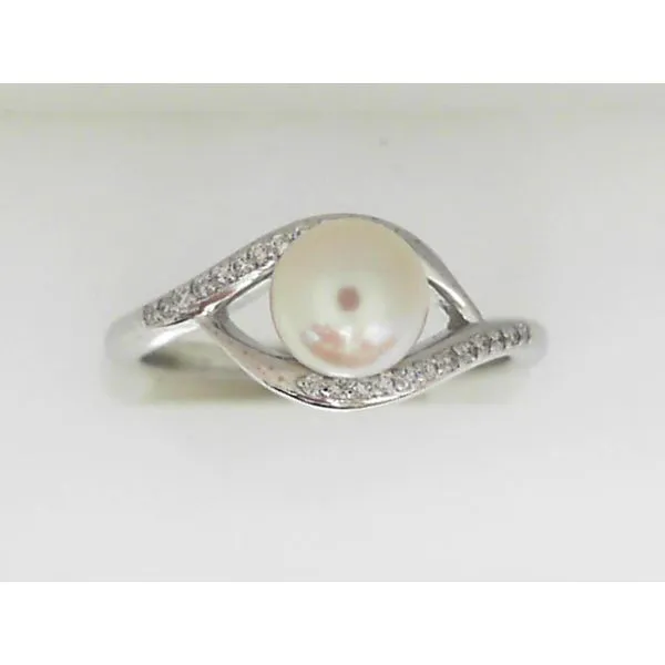 14 Karat White Gold Freshwater Pearl Ring with Diamonds Ware's Jewelers Bradenton, FL