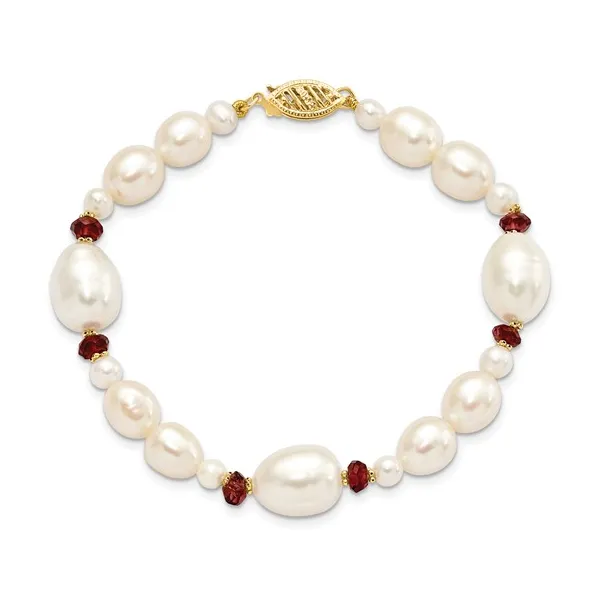 14K Yellow Gold Pearl Garnet Bead Bracelet Ware's Jewelers Bradenton, FL