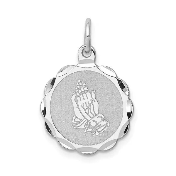 Sterling Silver Praying Hands Disc Charm Pendant Ware's Jewelers Bradenton, FL