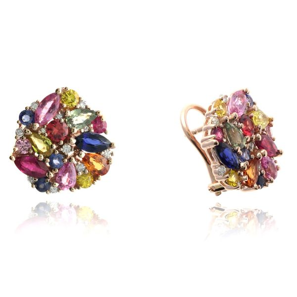 Multi-Colored Sapphire Cluster Earrings Wesche Jewelers Melbourne, FL