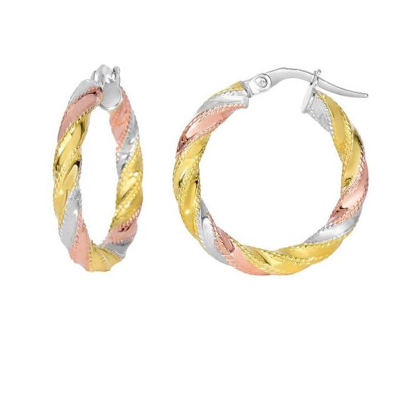Tri-Gold Twisted Hoop Earrings by Royal Chain Wesche Jewelers Melbourne, FL