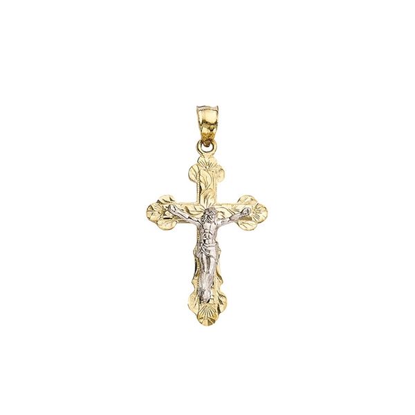 Two-tone Engraved Crucifix Pendant Wesche Jewelers Melbourne, FL