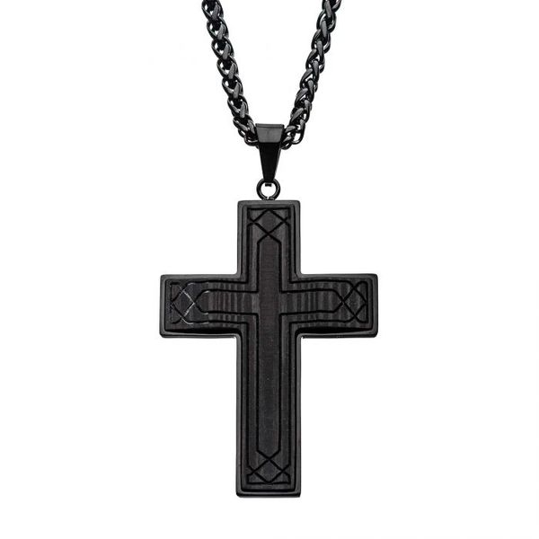 Black Carbon Fiber Carved Cross Pendant by INOX Wesche Jewelers Melbourne, FL