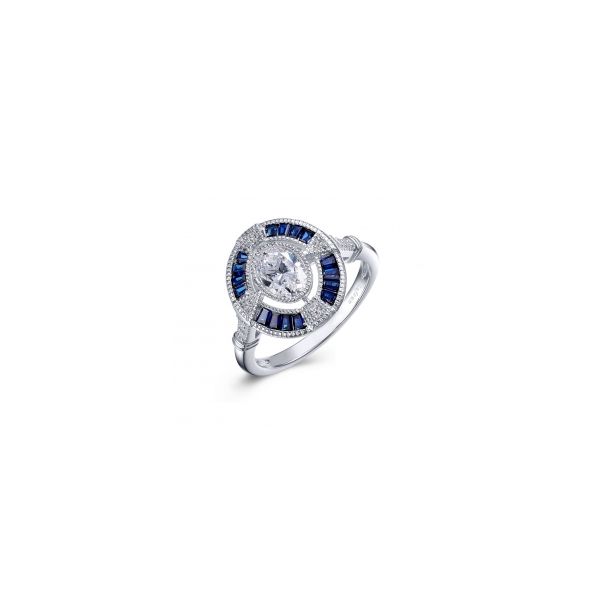 Simulated Sapphire and Diamond Art Deco Ring Wesche Jewelers Melbourne, FL