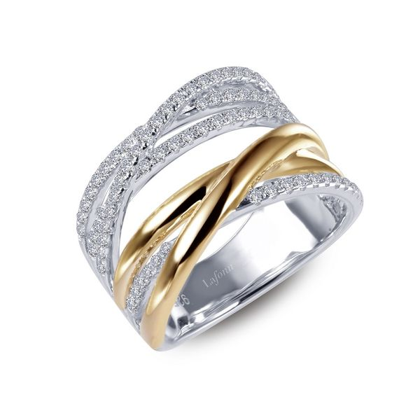 Simulated Diamond Two-Tone Multi- Crossover Ring Wesche Jewelers Melbourne, FL