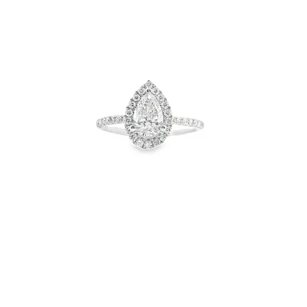 14K White Gold 1.09CTW Pear Shaped Lab Grown Halo Diamond Ring West and Company Auburn, NY