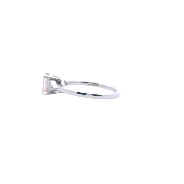 14K White Gold Laboratory Grown Light Pink and White Diamond Ring with Emerald Cut Center an Round Side Stones (.78CT Pink .95CTW) Image 2 West and Company Auburn, NY