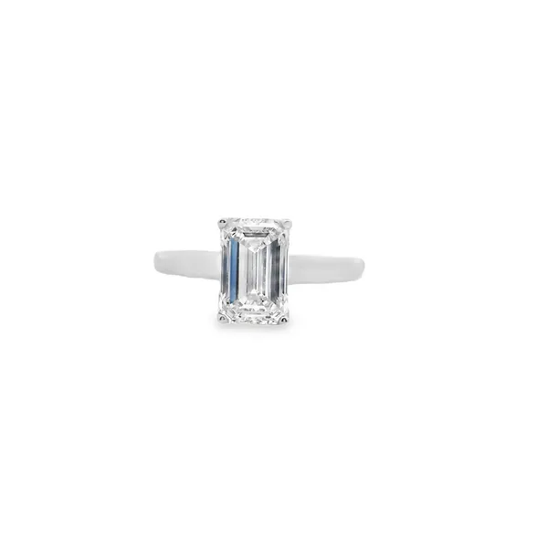 14K White Gold Laboratory Grown Emerald Cut Diamond Ring with Cathedral Mounting and Diamond Accented Profile 2.23CTW VS G/H West and Company Auburn, NY