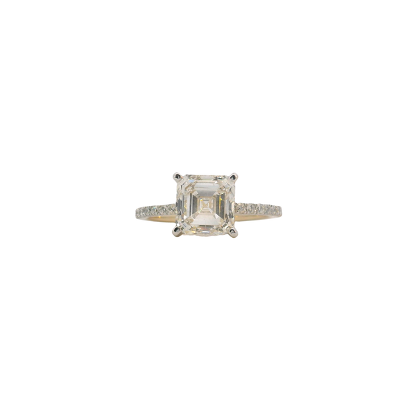 14K Yellow Gold LABORATORY GROWN Ascher Cut Diamond Ring with Dainty Diamond Band 2.73CTW F VVS2 West and Company Auburn, NY