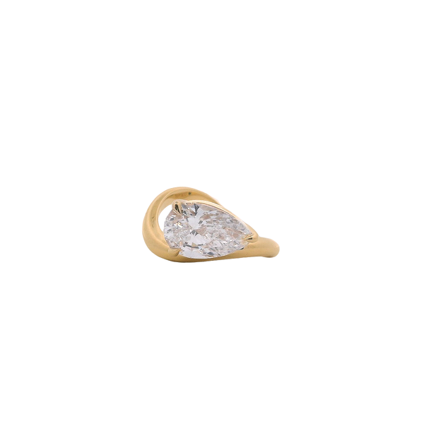 14K Yellow Gold Wave Design Ring with Laboratory Grown 3.10CT Pear Shape Diamond West and Company Auburn, NY