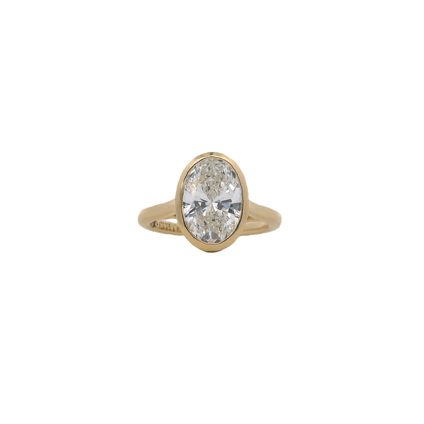 14K Yellow Gold 3.06CT Bezel Set Laboratory Grown Oval Diamond Ring West and Company Auburn, NY