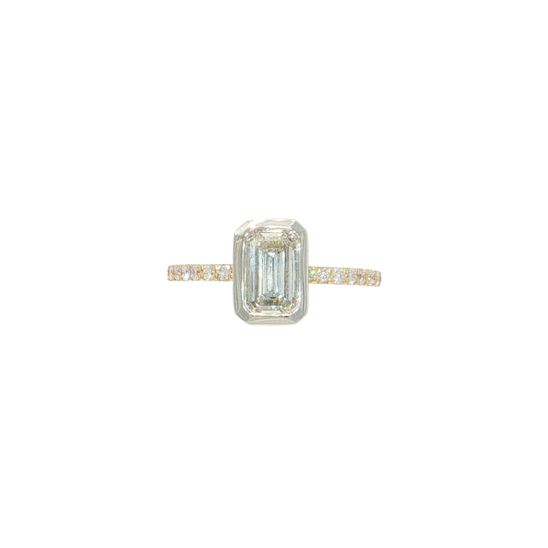 14K Two Tone Laboratory Grown Bezel Set Multi Wear Emerald Cut Diamond Ring with Accented Band - Can be worn East-West or North-South West and Company Auburn, NY