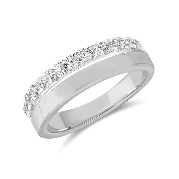 14K White Gold Stacked Look High Polished Diamond Band West and Company Auburn, NY