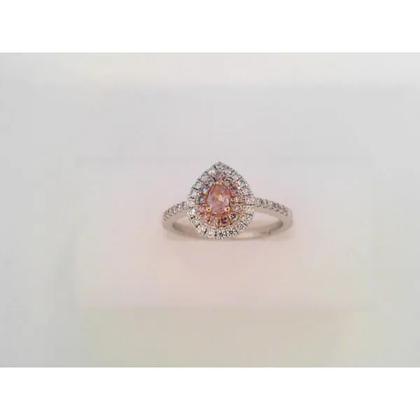 18K Rose and White Gold Fancy Pear Shape Pink and White Diamond Halo Ring West and Company Auburn, NY