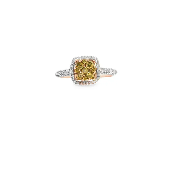 14K Rose Gold Yellow and White Diamond Cluster Design Halo Ring West and Company Auburn, NY