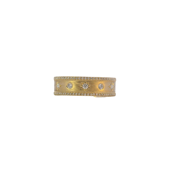 14K Yellow Gold Brushed Diamond Starburst Design Ring West and Company Auburn, NY