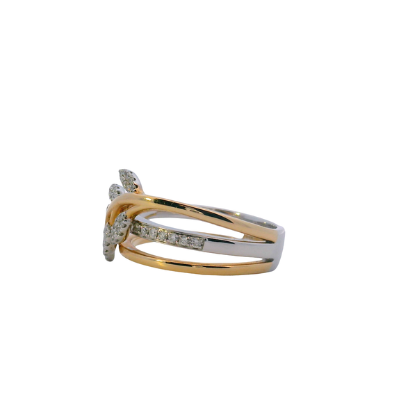 14K Two Tone Diamond Leaf Design Cross Over Band Ring Image 2 West and Company Auburn, NY