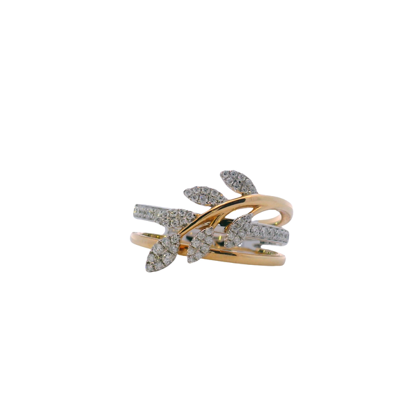 14K Two Tone Diamond Leaf Design Cross Over Band Ring West and Company Auburn, NY