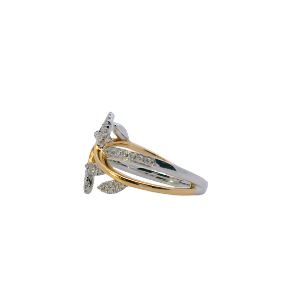 14K Two Tone Diamond Leaf Crossover Design Ring Image 2 West and Company Auburn, NY
