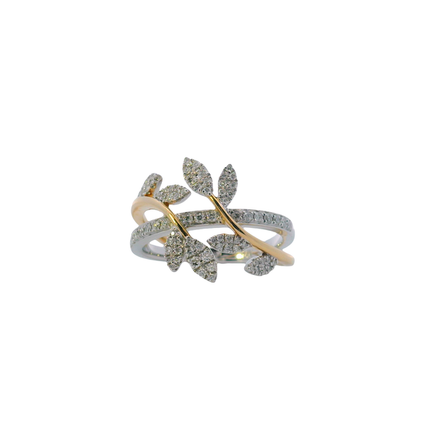 14K Two Tone Diamond Leaf Crossover Design Ring West and Company Auburn, NY