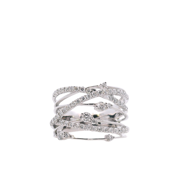 14K White Gold Multi Row Diamond Crossover Band Ring West and Company Auburn, NY