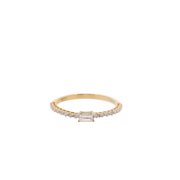 14K Yellow Gold Baguette and Round Diamond East -West Stackable Band West and Company Auburn, NY