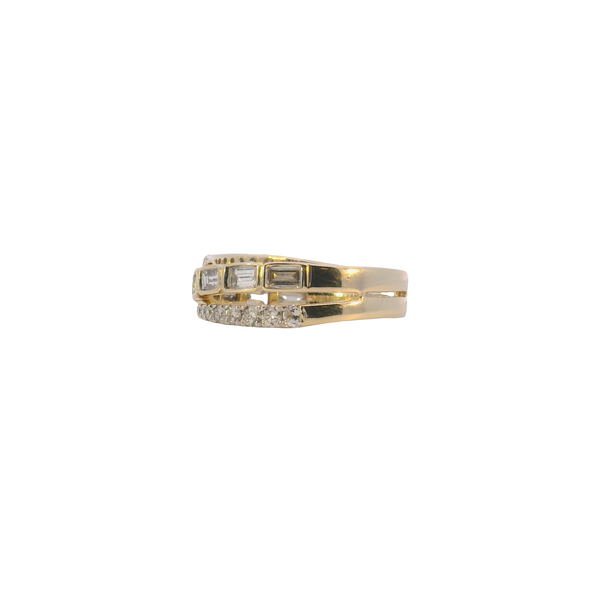14K Yellow Gold Baguette and Round Diamond Wrap Design Bypass Ring Image 2 West and Company Auburn, NY