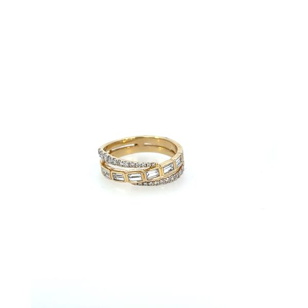 14K Yellow Gold Baguette and Round Diamond Wrap Design Bypass Ring West and Company Auburn, NY