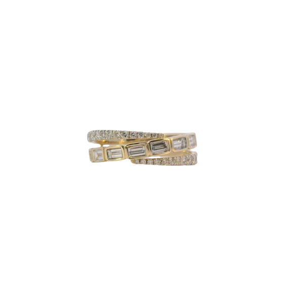 14K Yellow Gold Baguette and Round Diamond Wrap Design Bypass Ring West and Company Auburn, NY