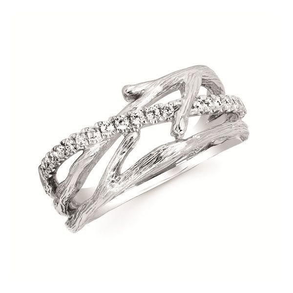 14K White Gold Diamond Texured Bark Fashion Ring West and Company Auburn, NY