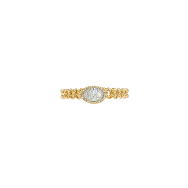 14K Yellow Gold East West Bezel Set Oval Diamond Chain Link Ring West and Company Auburn, NY