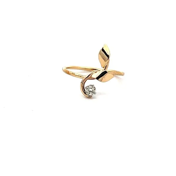 14K Yellow Gold Leaf Ring with Diamond Accent -Made by Martha Image 2 West and Company Auburn, NY