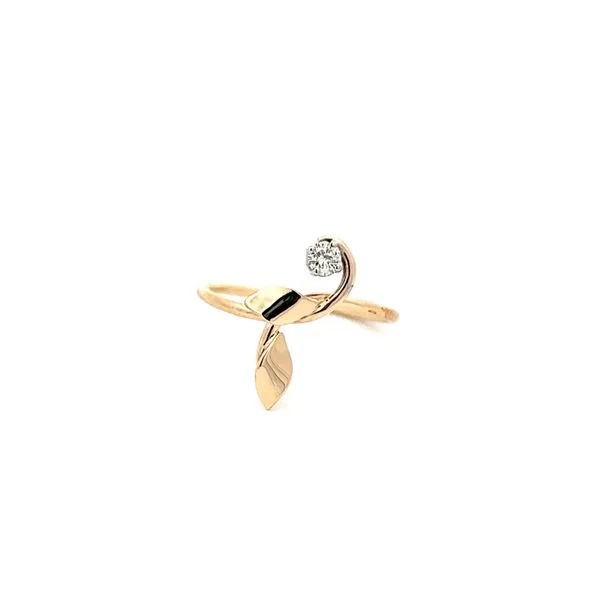 14K Yellow Gold Leaf Ring with Diamond Accent -Made by Martha West and Company Auburn, NY