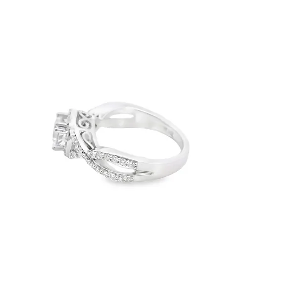 14K White Gold .58TW Twist Band Diamond Halo Style Semi -Mount Image 2 West and Company Auburn, NY