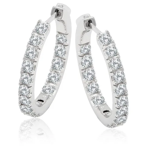 14K White Gold Diamond In/Out Diamond Hoops (1CTW) West and Company Auburn, NY